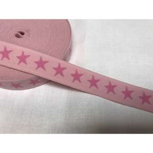 Blød elastik til undertøj -  2 cm, i rosa med lyserød stjerner  
